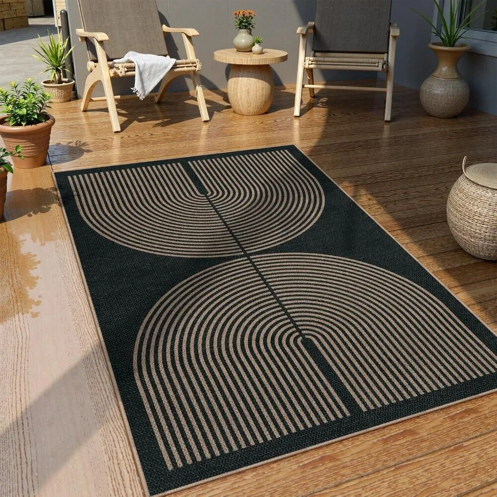 New Modern Rainbow Easy Jute Outdoor Patio Rug, 3x5 Black Washable Rugs